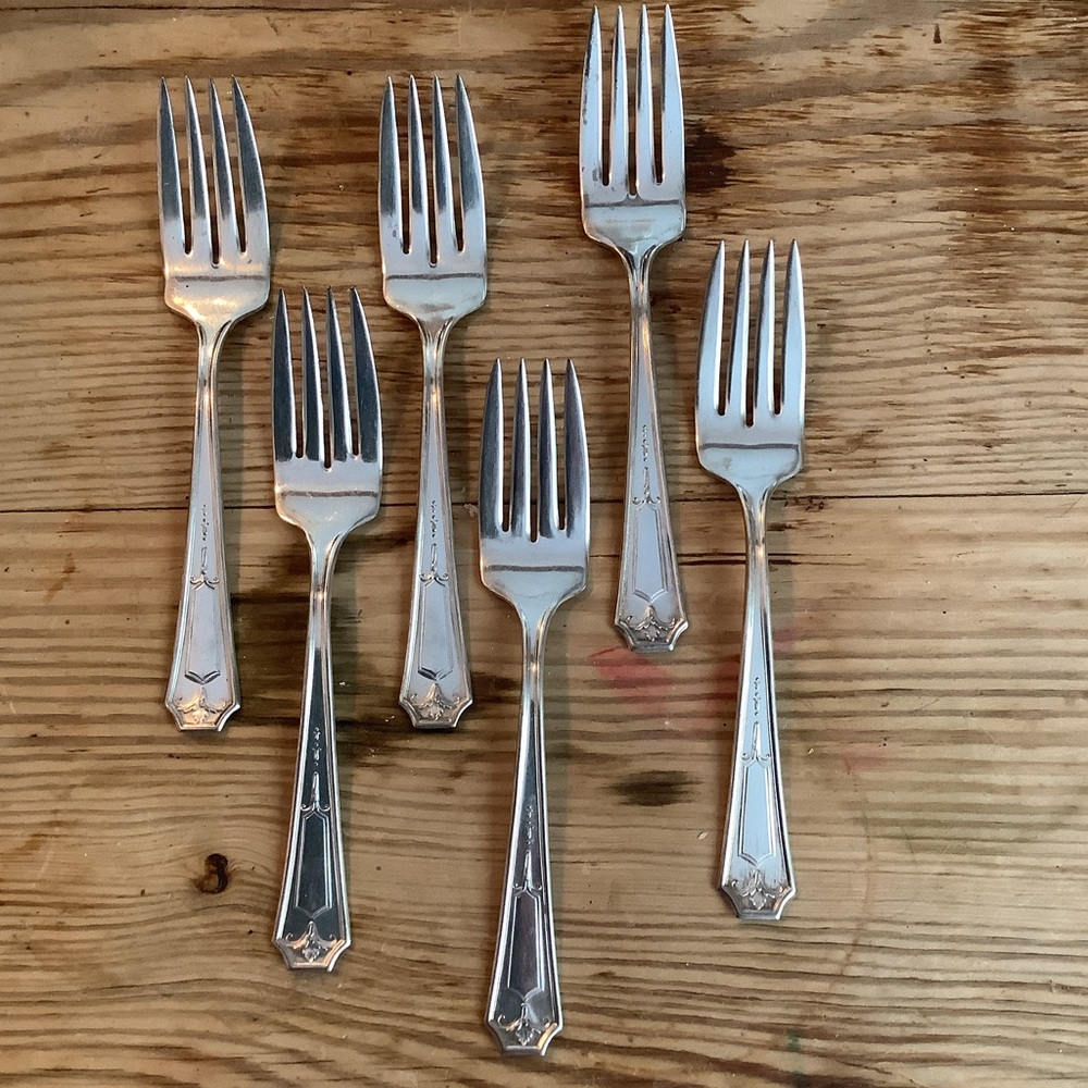Vintage Antique Set of 6 Kirkwood Pure Silver Plate Salad Forks